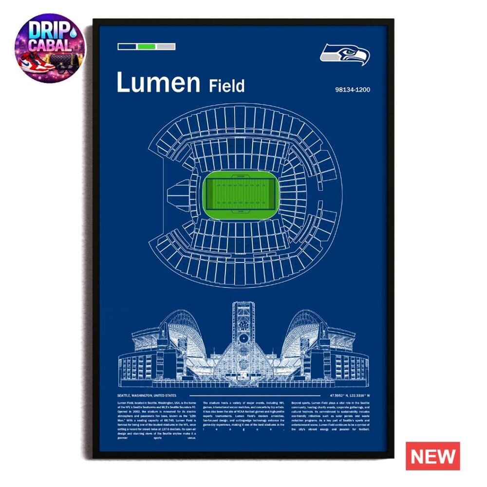 Seattle Stadium Blueprint Canvas Print Detailed Map Wall Art Sports Decor